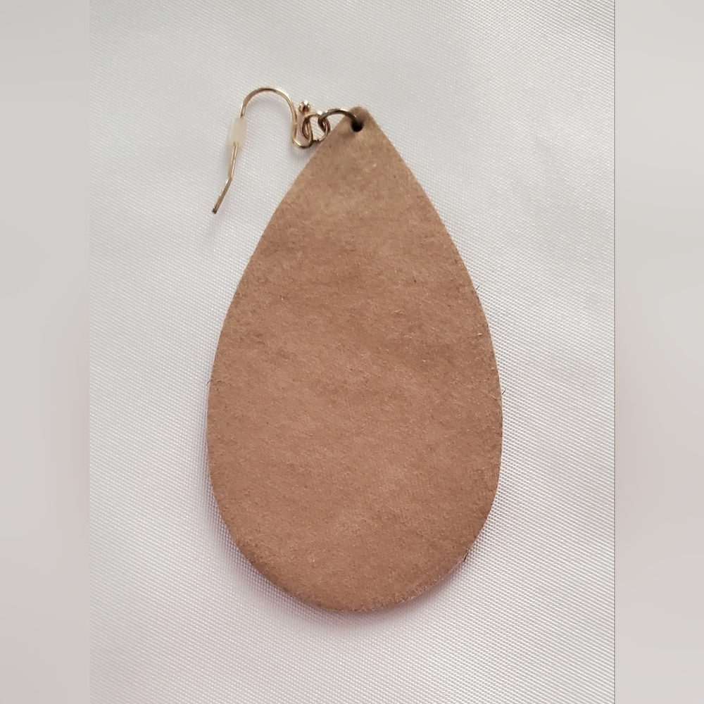 Cow Print Teardrop Earrings Brown and Black Faux Leather Western Lightweight - Picture 7 of 7
